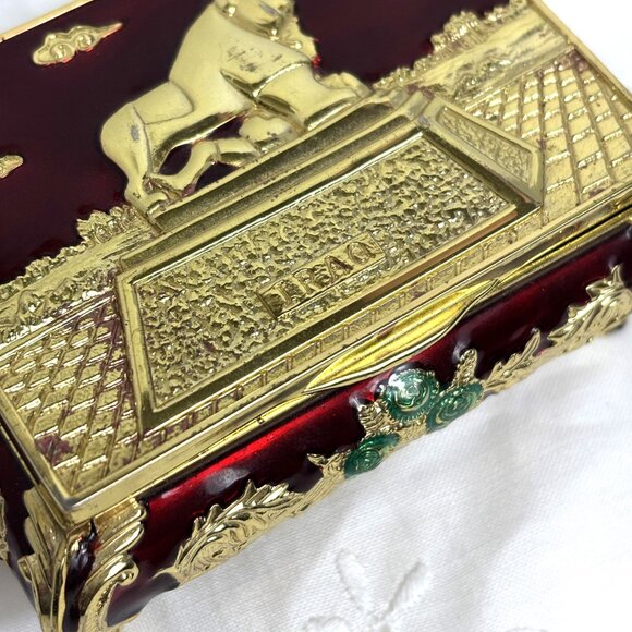 Jewelry Trinket Box Iraq Lion of Babylon gold tone faux jewels VTG - Picture 6 of 13